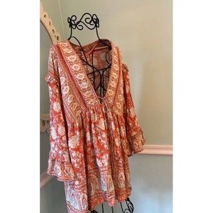 Free People Women's Small Moonlight Dance Coral Ruffle Bohemian Tunic Top S NWT